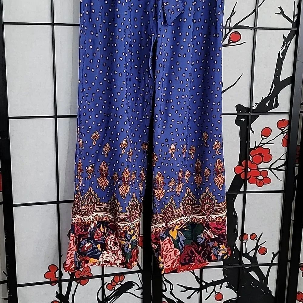Anthropologie Wide Leg Palazzo Pants Size 6 Blue Print Resort Vaca - Picture 4 of 8